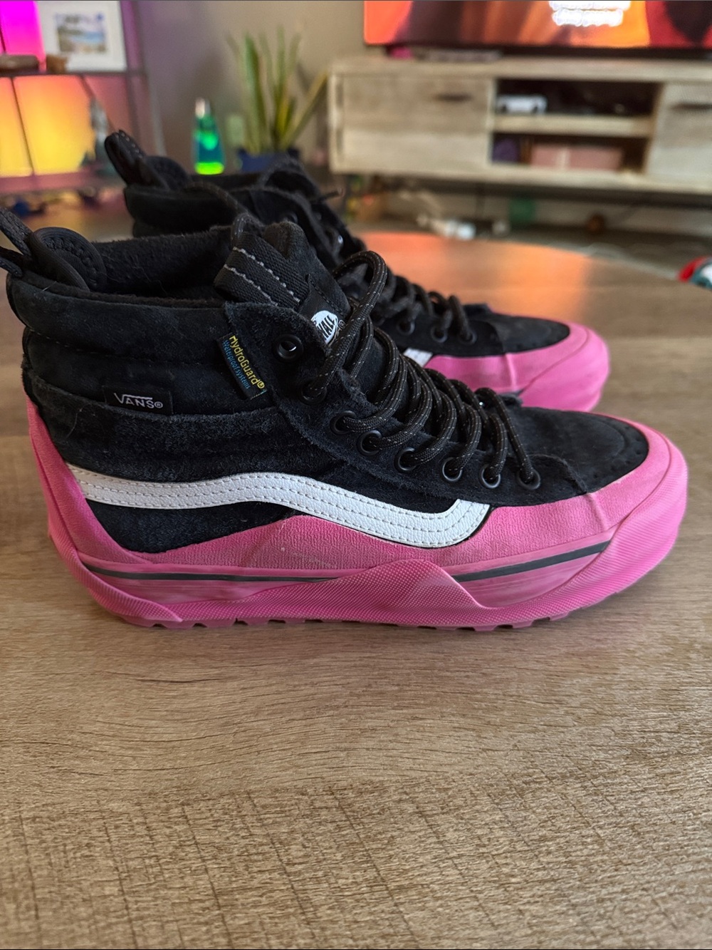 Vans Black, White & Pink High-Top Sneakers